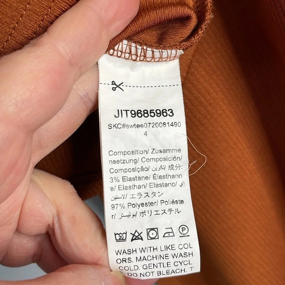 SHEIN Cropped Ribbed Lantern Sleeve Top Rust Brown Crewneck Balloon Size M - Picture 8 of 10